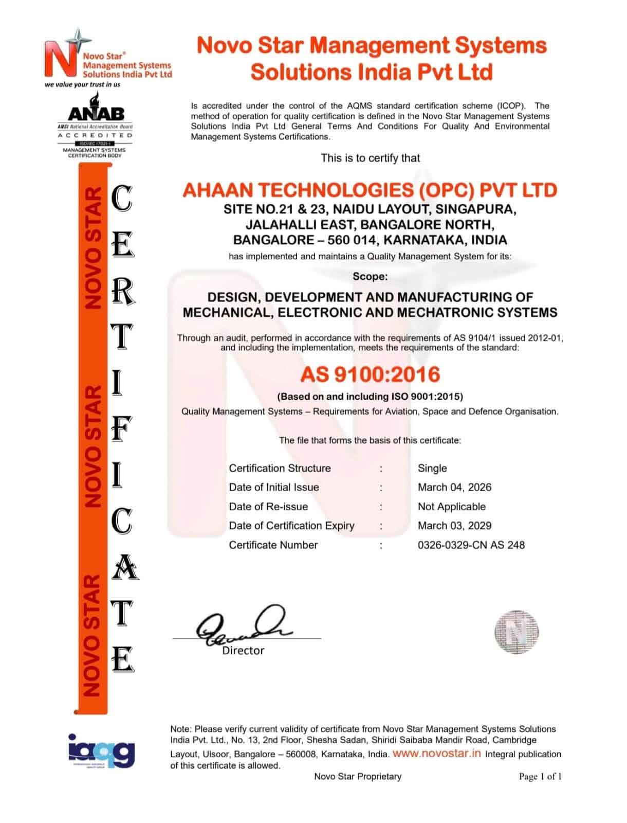 AS9100D certificate